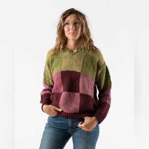 Kartik Research Rugby Knit Wool Polo Mint Purple Patchwork S